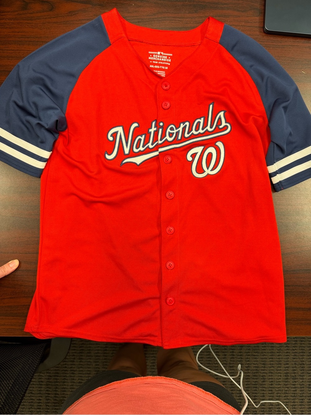MLB Nationals Red and Navy Button-Front Kids Jersey